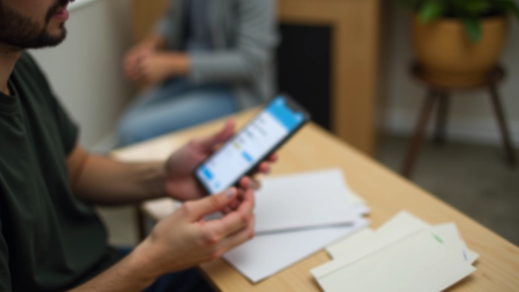 Smartphone showing budget tracking app next to physical cash envelopes, comparing digital and physical methods
