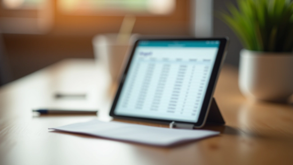 Budget spreadsheet or app on tablet showing monthly allocation with different colored envelopes for couple